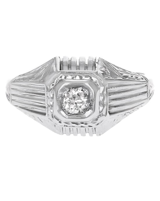 Vintage European Diamond Solitaire Etched Ring